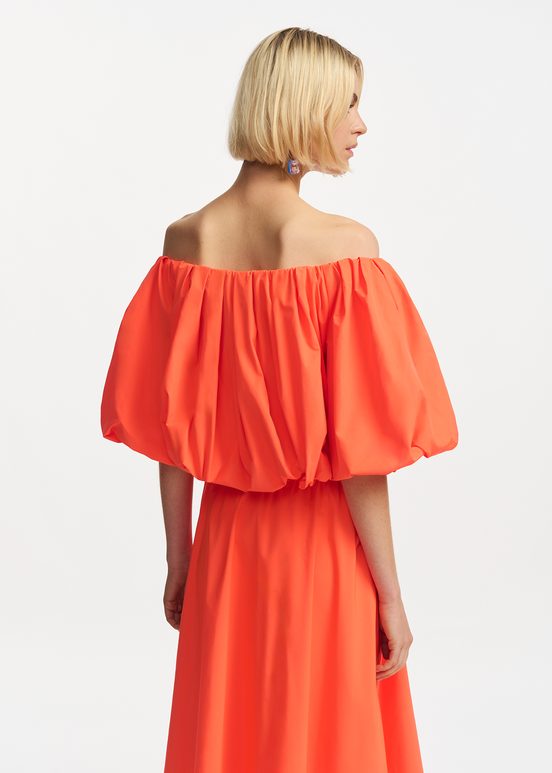 Orange gathered bodysuit with puffed sleeves