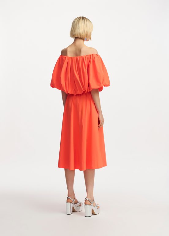 Orange gathered bodysuit with puffed sleeves