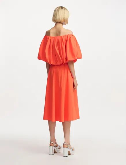 Orange gathered bodysuit with puffed sleeves