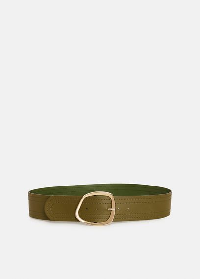 Khaki leather waist belt