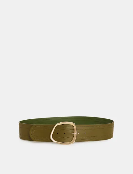 Khaki leather waist belt