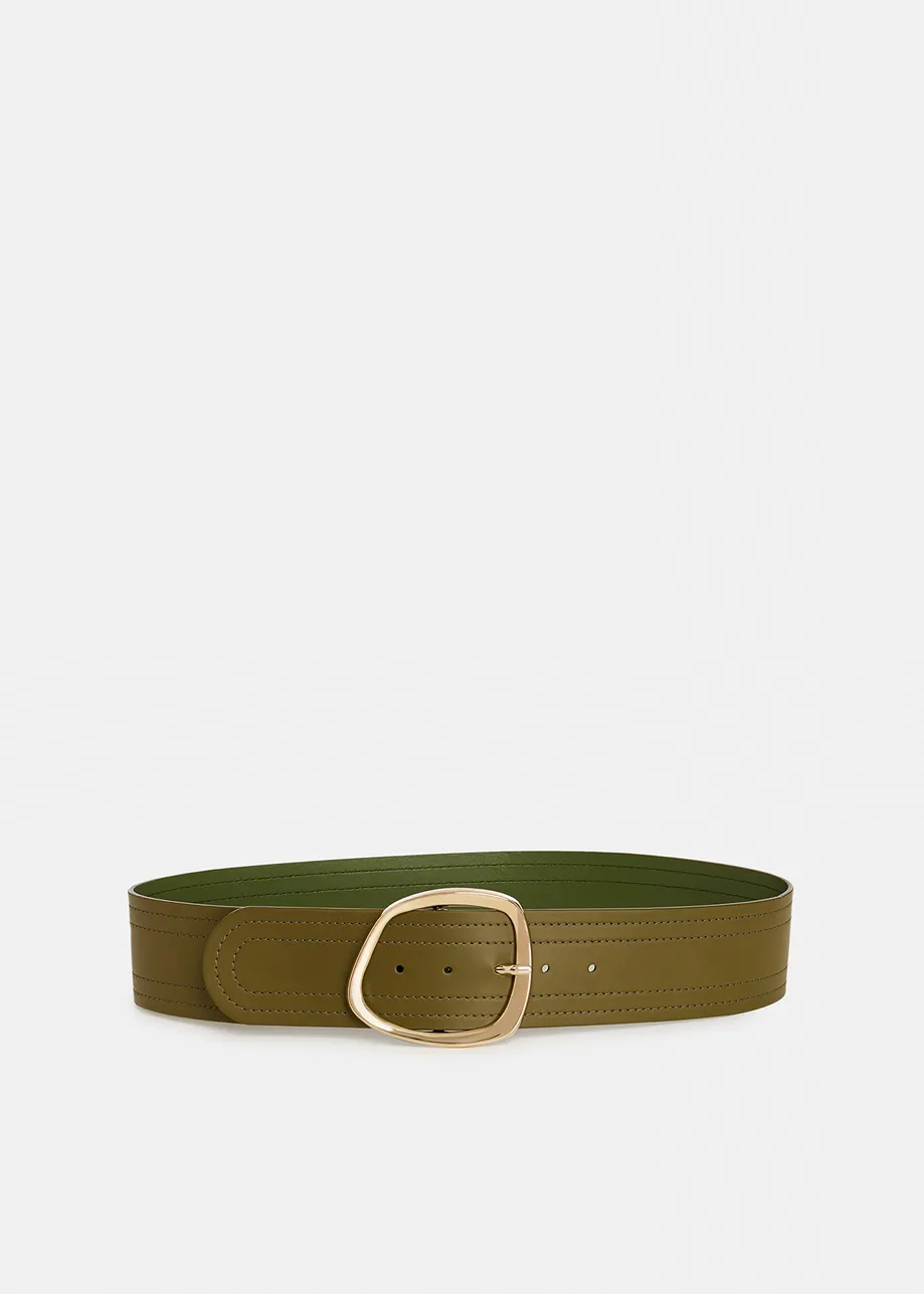 Khaki leather waist belt