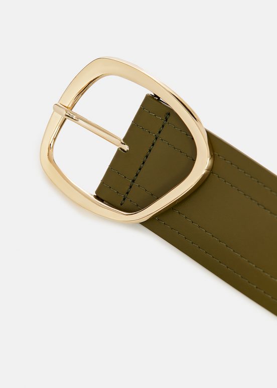 Khaki leather waist belt