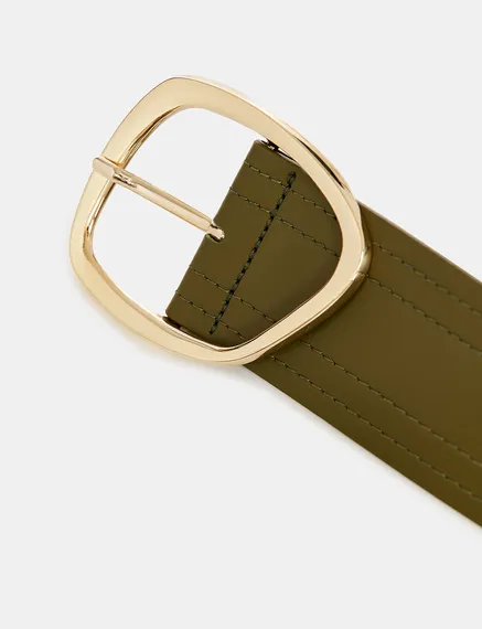 Khaki leather waist belt