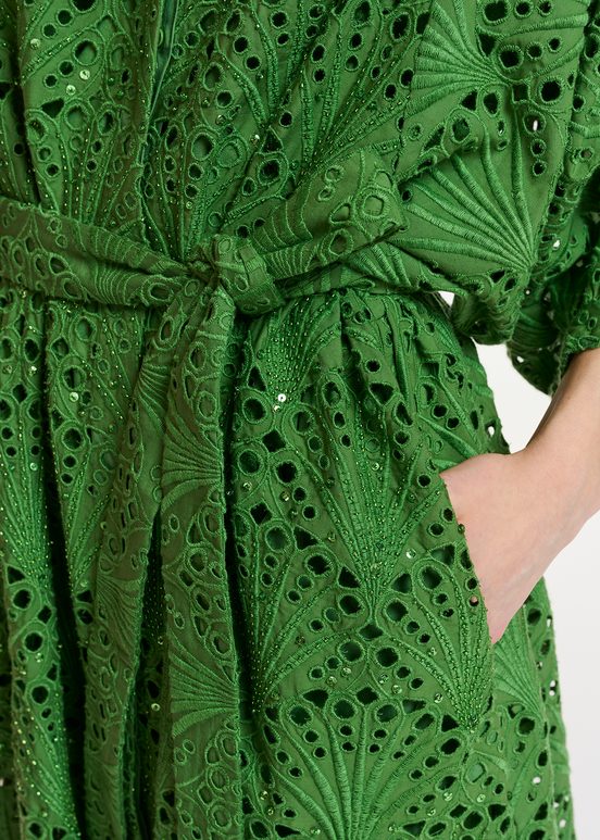 Robe midi vert foncé en broderie anglaise de coton