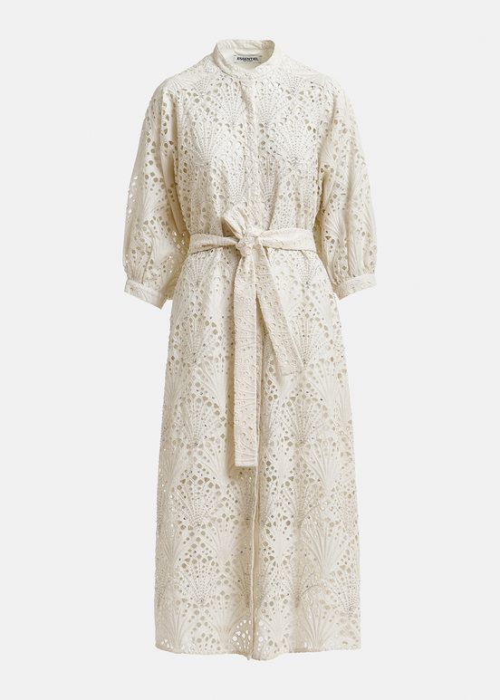 Robe midi blanc cassé en broderie anglaise de coton