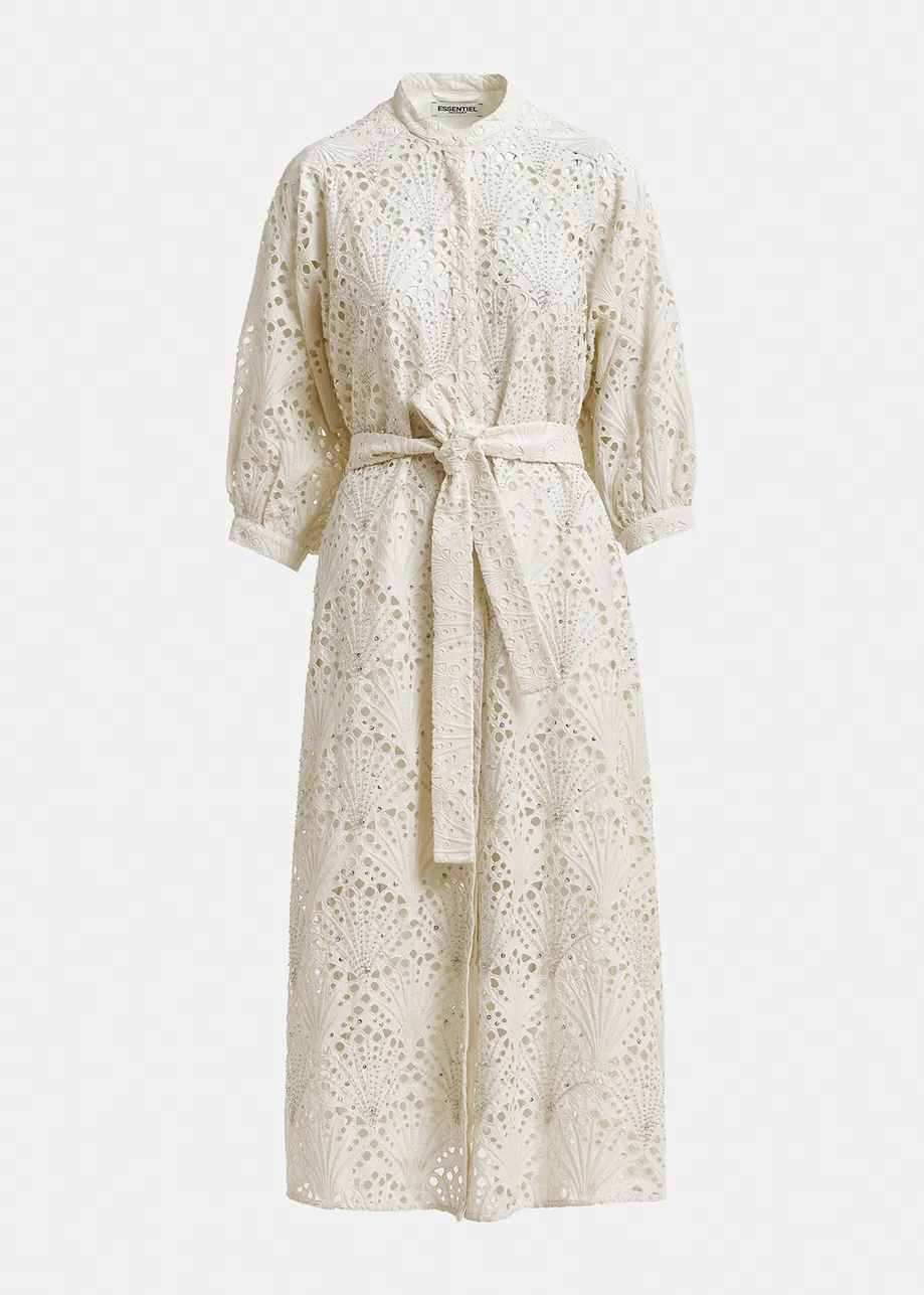 Off-white broderie anglaise cotton midi-length dress