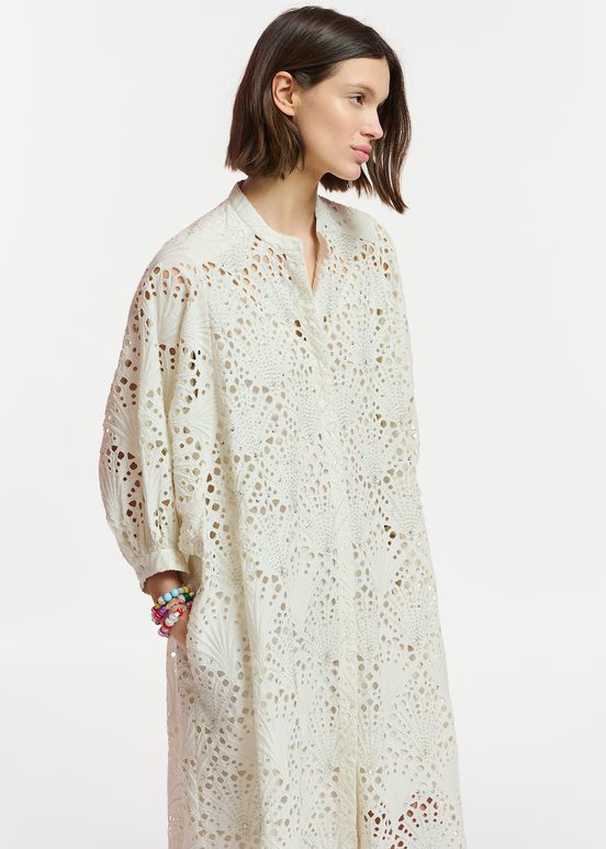 Robe midi blanc cassé en broderie anglaise de coton