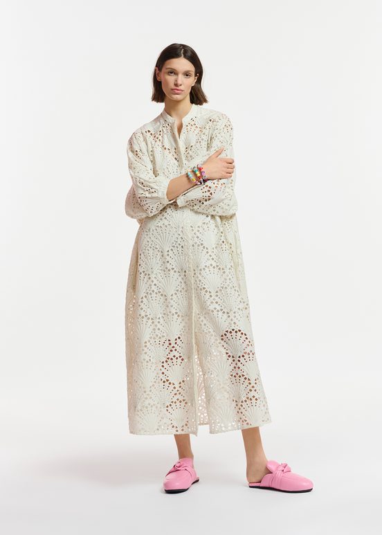 Off-white broderie anglaise cotton midi-length dress