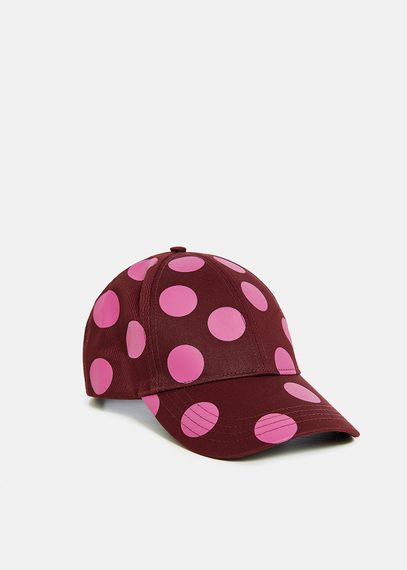 Casquette à pois bordeaux et rose