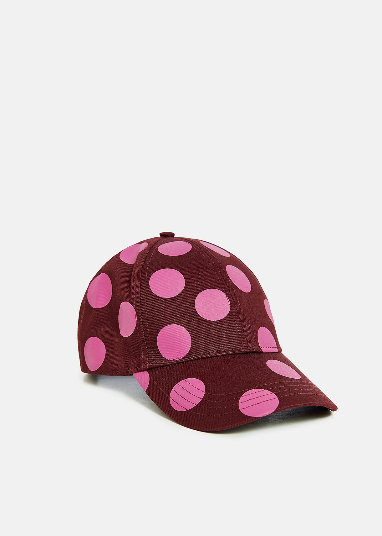 Burgundy and pink dotted baseball cap