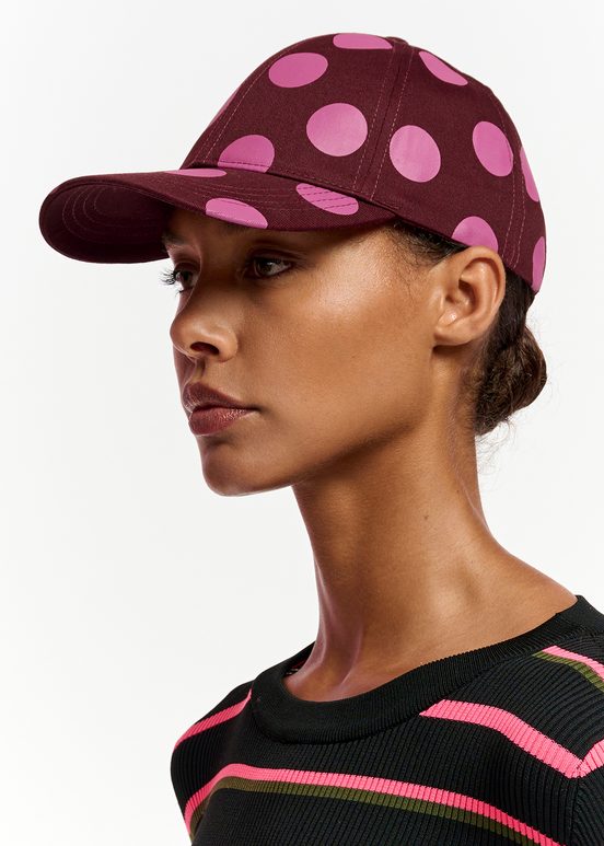 Burgundy and pink dotted baseball cap