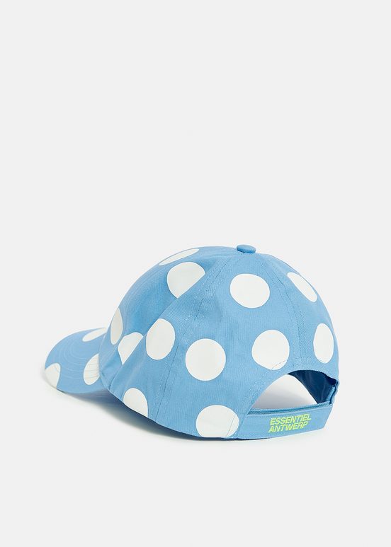 Casquette à pois bleue et blanche