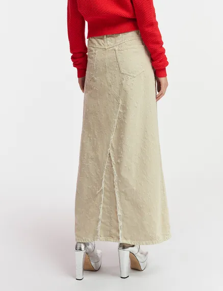 Ecru denim maxi skirt