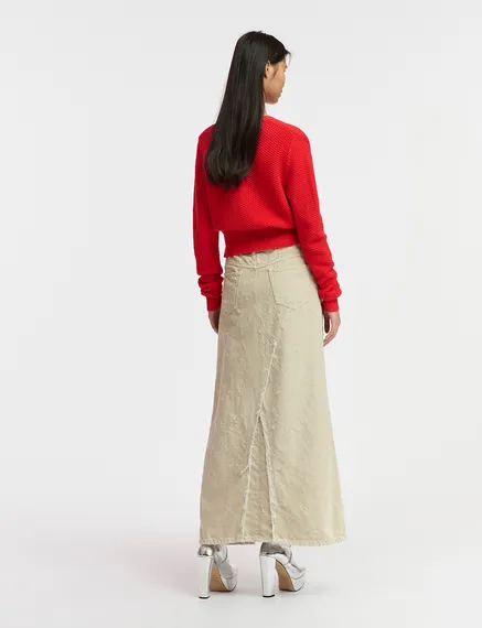 Ecru denim maxi skirt