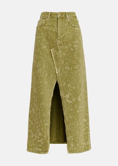 Khaki denim maxi skirt