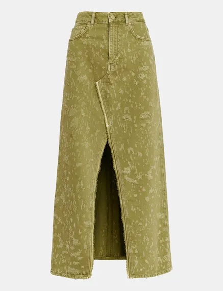 Khaki denim maxi skirt