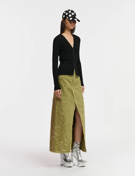 Khaki denim maxi skirt