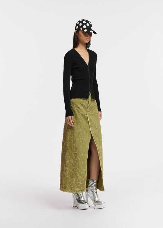 Khaki denim maxi skirt