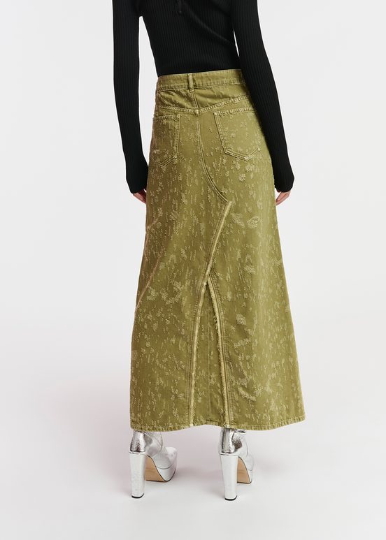 Khaki denim maxi skirt