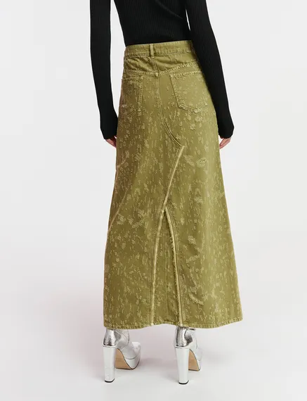 Khaki denim maxi skirt