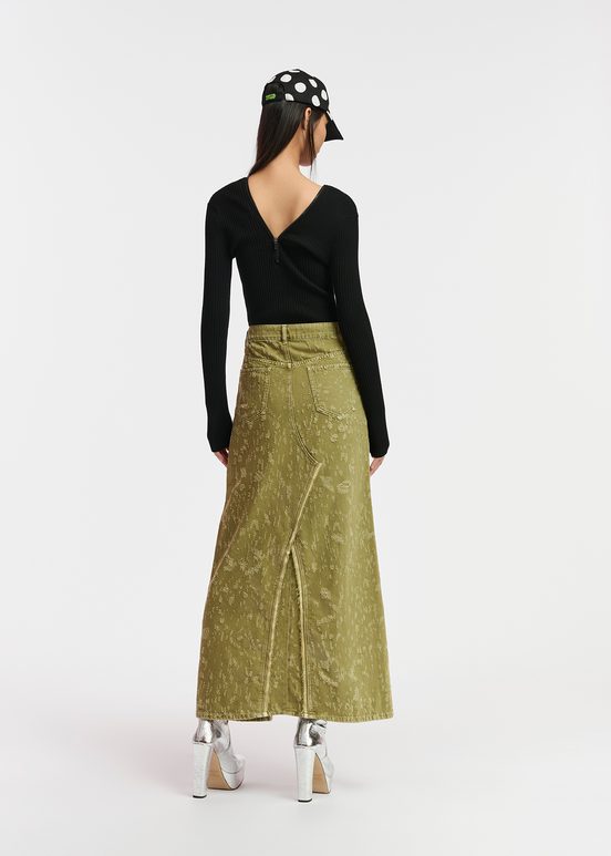 Khaki denim maxi skirt