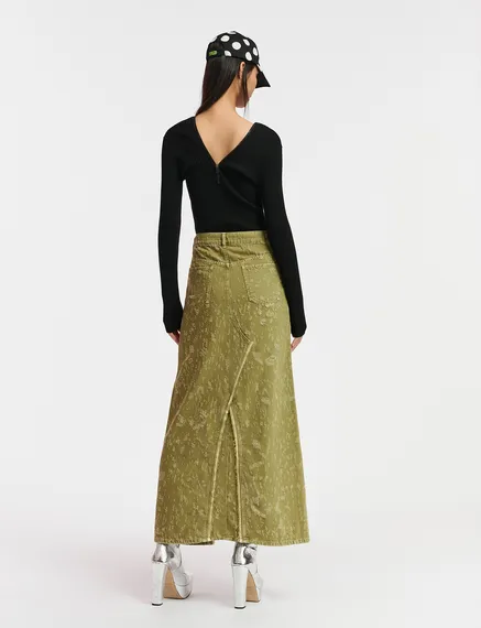 Khaki denim maxi skirt