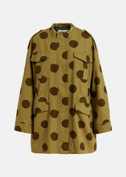 Khaki and brown dotted cotton parka 