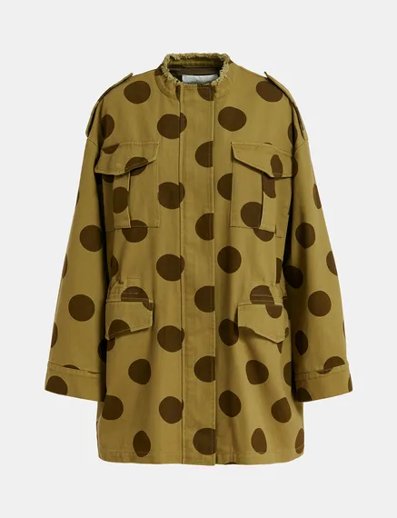 Khaki and brown dotted cotton parka 