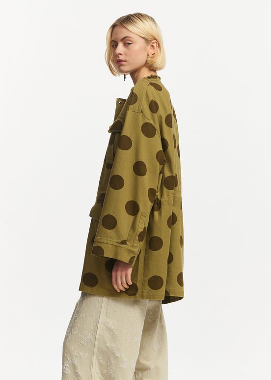 Khaki and brown dotted cotton parka 