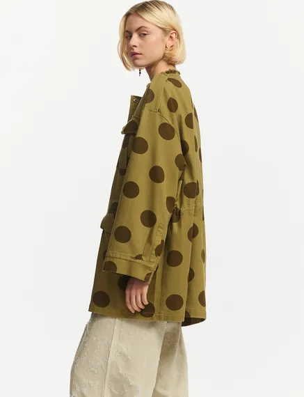 Khaki and brown dotted cotton parka 