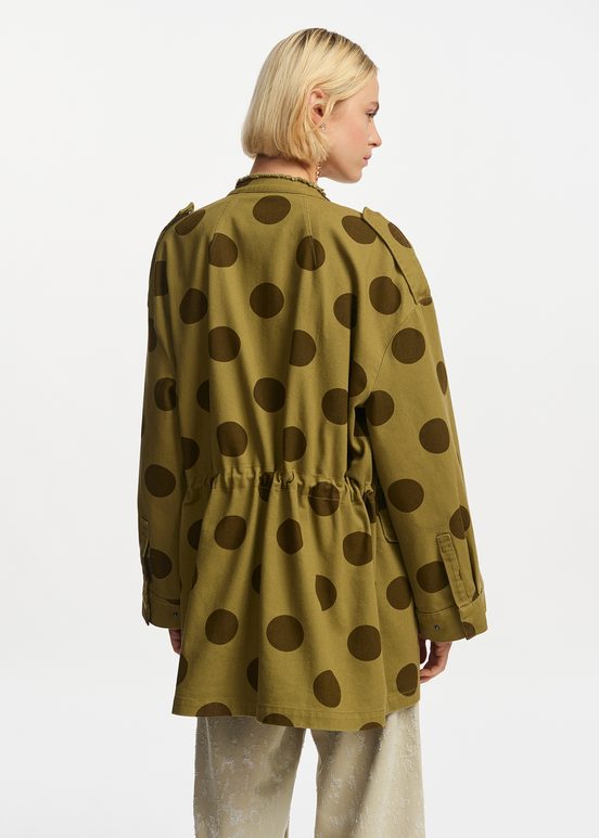 Khaki and brown dotted cotton parka 