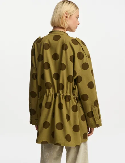 Khaki and brown dotted cotton parka 