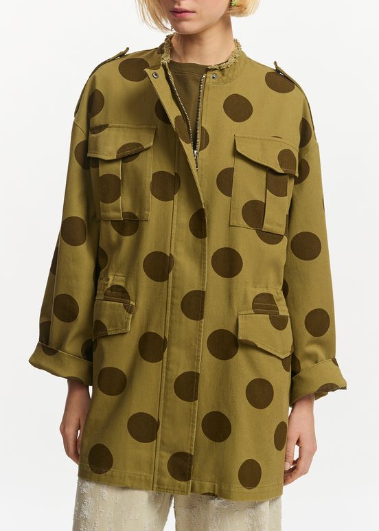 Khaki and brown dotted cotton parka 