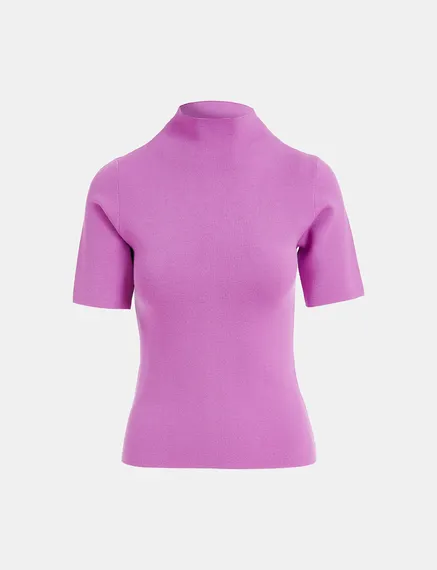 Purple short-sleeved knitted sweater