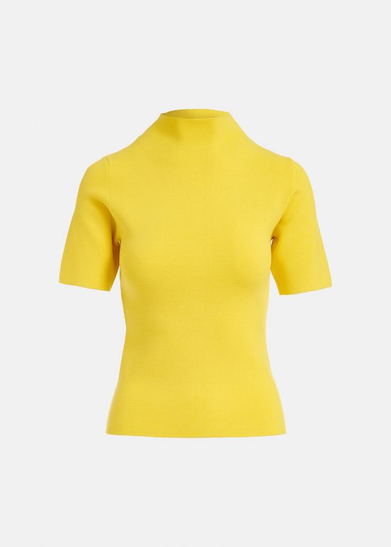 Yellow short-sleeved knitted sweater