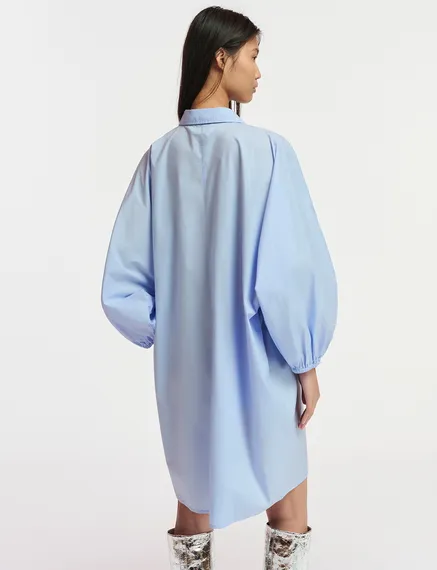 Mini robe chemise bleu clair à broderie