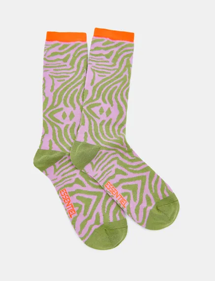 Purple and khaki zebra-motif socks