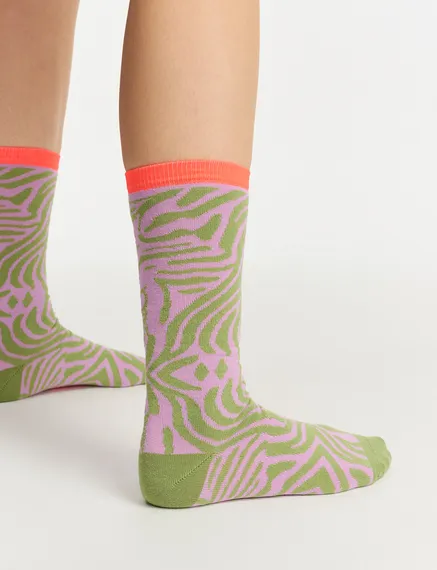 Purple and khaki zebra-motif socks