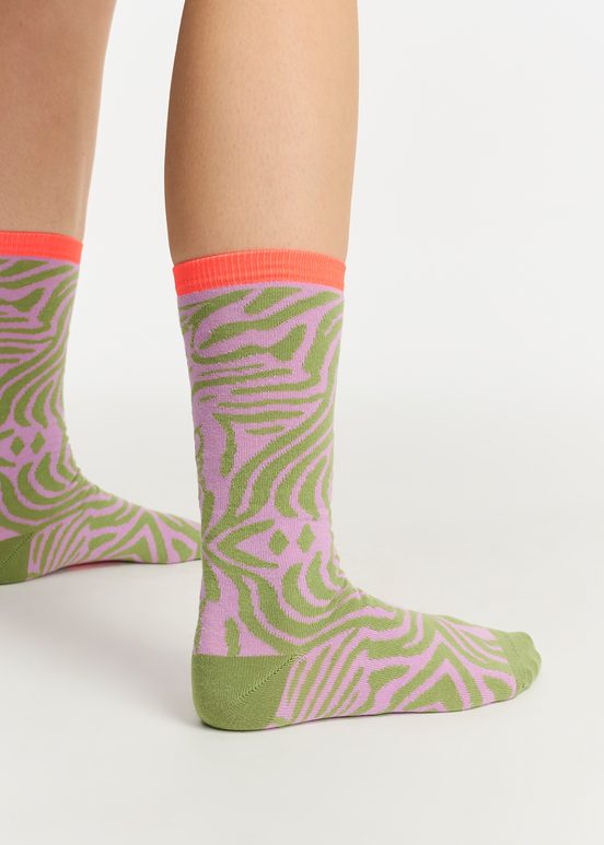 Purple and khaki zebra-motif socks