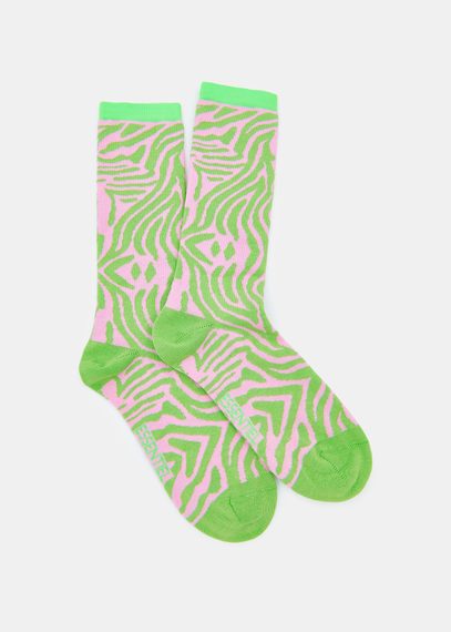 Light pink and green zebra-motif socks