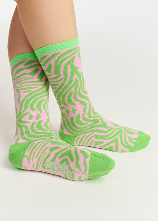 Light pink and green zebra-motif socks