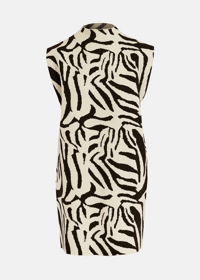 Gebroken witte en zwarte jurk in zebra jacquard