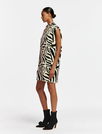 Off-white and black zebra jacquard-knitted dress