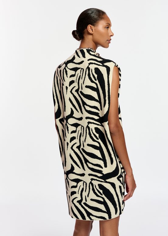 Gebroken witte en zwarte jurk in zebra jacquard