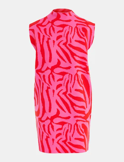 Pink and red zebra jacquard-knitted dress