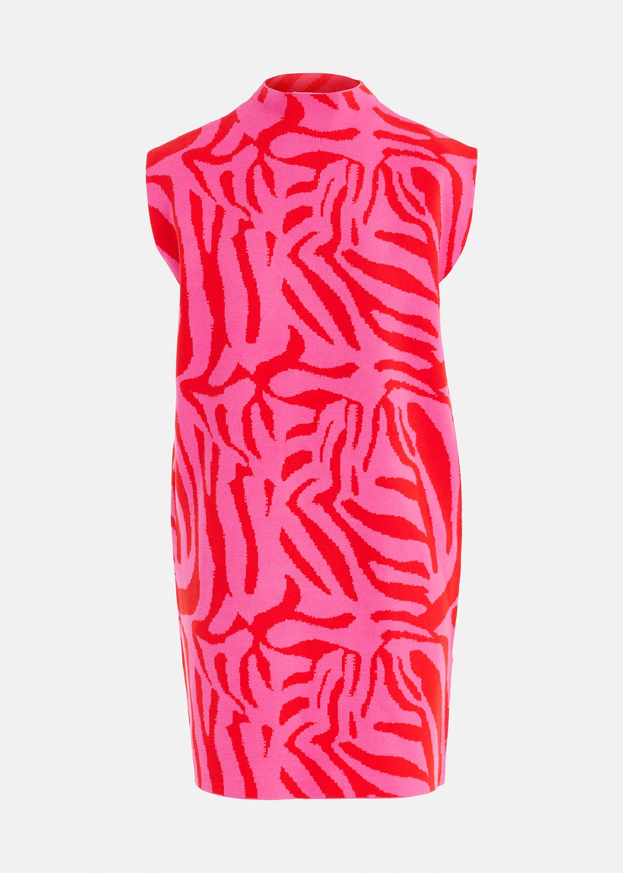 Roze en rode jurk in zebra jacquard