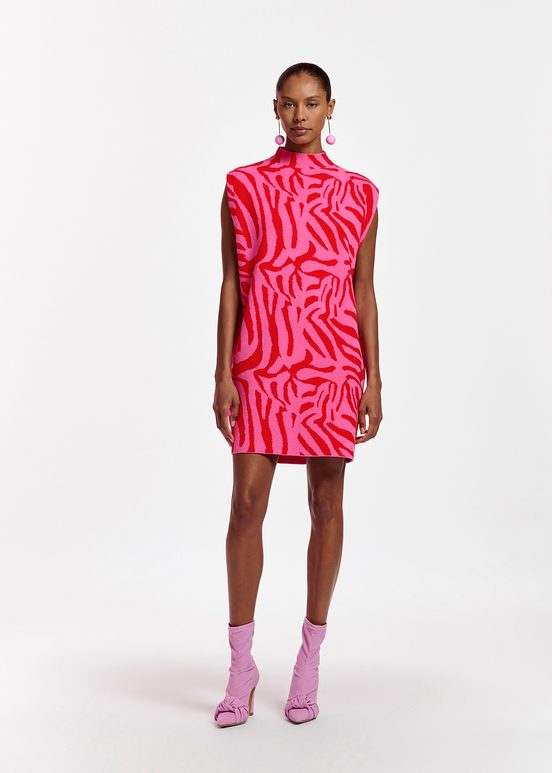 Pink and red zebra jacquard-knitted dress