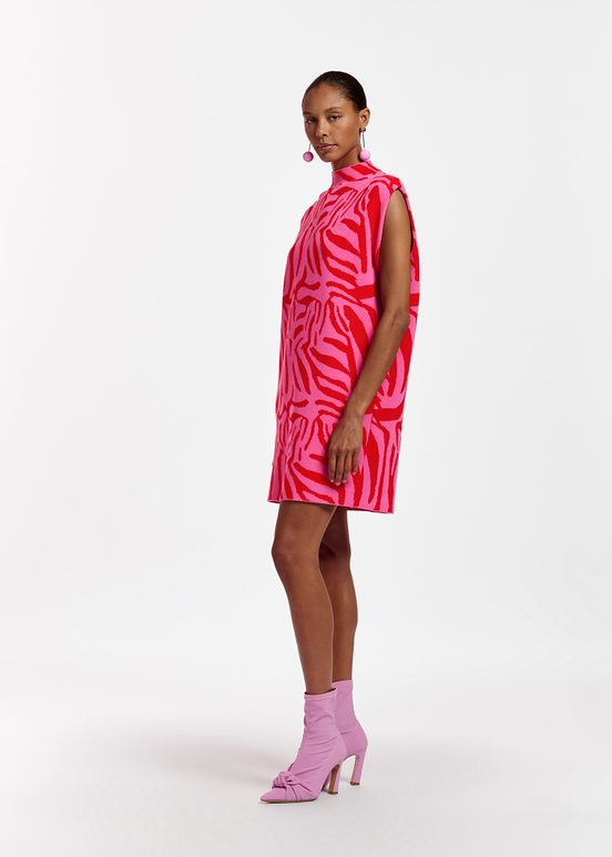 Pink and red zebra jacquard-knitted dress