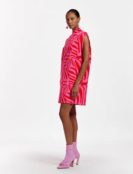 Pink and red zebra jacquard-knitted dress